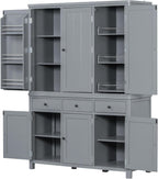 Harper & Bright Designs Kitchen Pantry Storage Cabinet with Door Shelves, Adjustable Shelves, Pull-Out Trays and Drawers, Freestanding Cupboard for Kitchen, Dining Room, Living Room,Grey