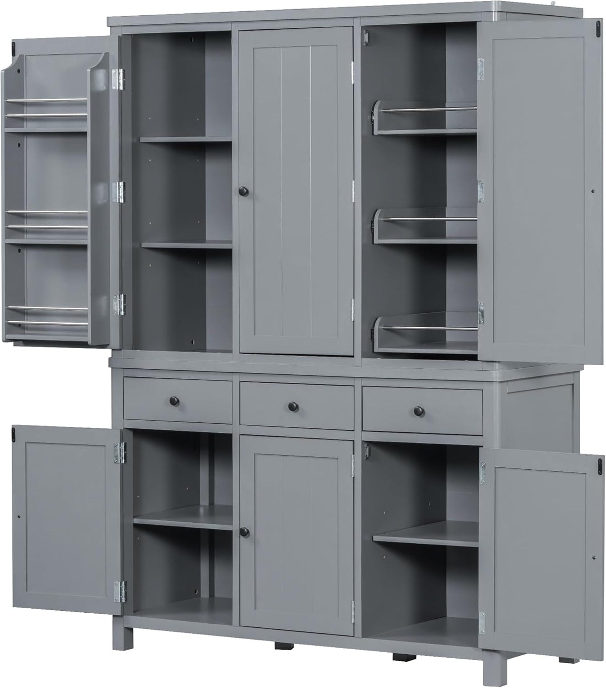 Harper & Bright Designs Kitchen Pantry Storage Cabinet with Door Shelves, Adjustable Shelves, Pull-Out Trays and Drawers, Freestanding Cupboard for Kitchen, Dining Room, Living Room,Grey