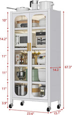 6 Tier 63" Kitchen Appliance Storage,Appliance Cabinet,Bakers Rack with Doors with Transparent Flap Door Design Kitchen Storage Shelves,Microwave Stand for Dining Room White