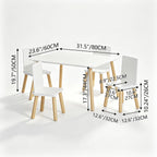 Table & 4 Chairs Set is for Boys Girls, 5-Piece Wooden Activity Table Set with Solid Wood Legs, Boys Girls Play Table & Chair Set for Drawing, Reading, Learning & Dining, White+Natural