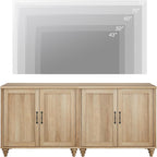 WAMPAT TV Stand for 75 inch TV with 4 Wood Doors, Oak | Farmhouse Wood Universal TV Stands with Storage Cabinets, Morden Entertainment Center TV Console Table