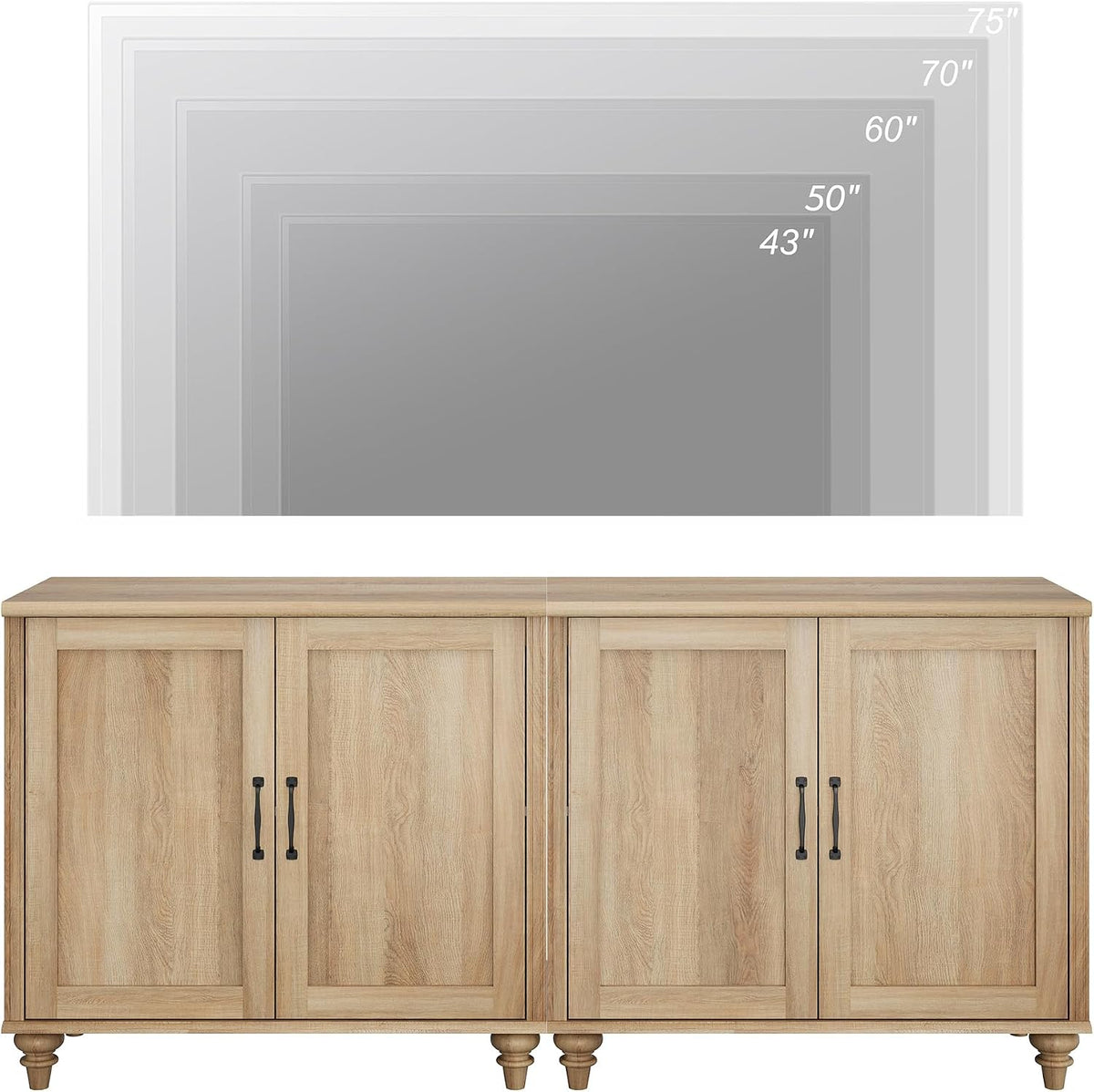 WAMPAT TV Stand for 75 inch TV with 4 Wood Doors, Oak | Farmhouse Wood Universal TV Stands with Storage Cabinets, Morden Entertainment Center TV Console Table
