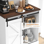 HOMFAMILIA 31.5" H Farmhouse Coffee Bar Cabinet w/Storage, White Kitchen Coffee Station with Sliding Barn Door, Rustic Buffet Cabinet with Adjustable Shelves, for Kitchen, Living Room, White