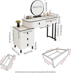 KDCAS Small Makeup Vanity Desk with Mirror and LED Lights | Modern Fluted Vanity Table with Drawers and Reversible Adjustable Side Cabinet (39.37"–51.2") | Space-Saving White Vanity Desk for Bedroom
