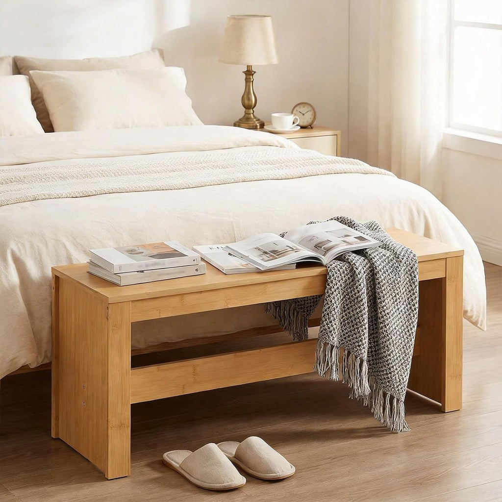 MAHANCRIS Entryway Shoe Rack Bench, 35.4 Inch Bamboo Dining Bench, Table Bench for Living & Dining Room, Kitchen, Bedroom, Bathroom, Hallway, Natural TBNA0501