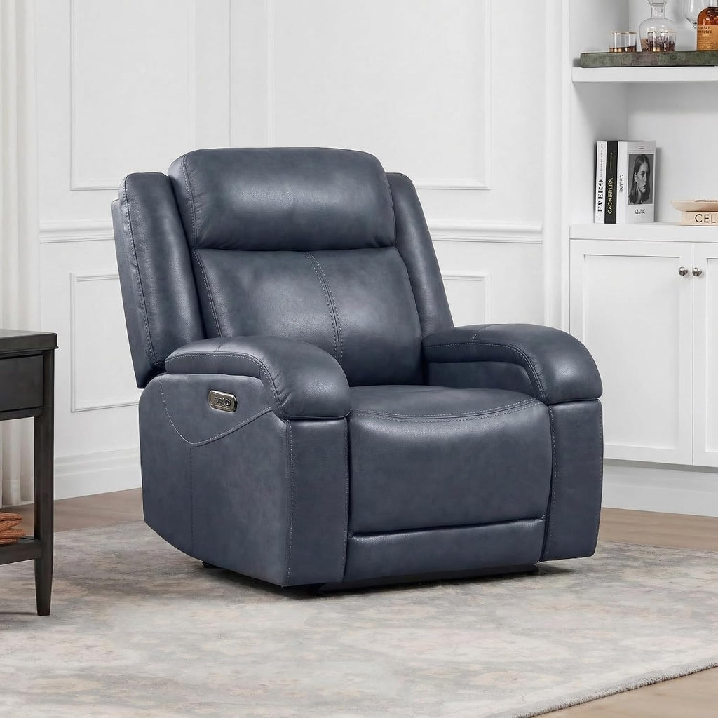 Watson & Whitely Genuine Leather Wall Hugger Power Recliner, Navy Blue