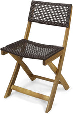 Wicker Patio Chairs Set of 2, Foldable Acacia Wood Outdoor Bistro Chairs with Woven Cane Seating for Garden, Backyard, or Balcony