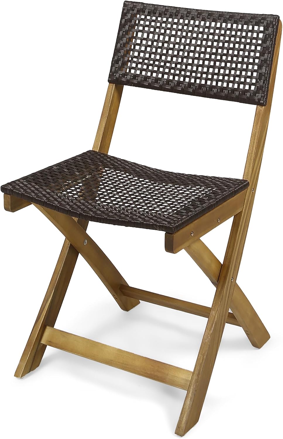 Wicker Patio Chairs Set of 2, Foldable Acacia Wood Outdoor Bistro Chairs with Woven Cane Seating for Garden, Backyard, or Balcony