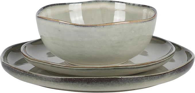 Gibson Elite Nardini 12 Piece (Service for 4) Plates and Bowls Reactive Glaze Dishes Stoneware Ceramic Dinnerware Set - Moon White