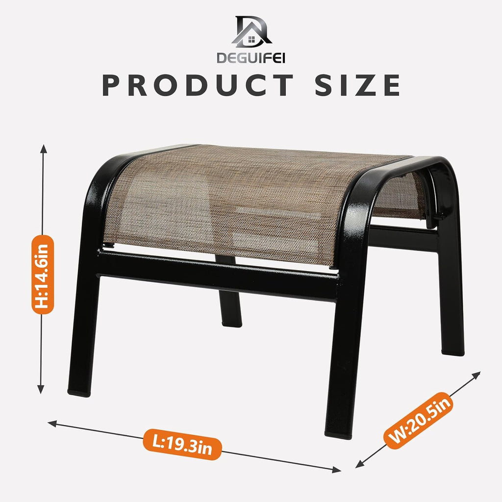 Outdoor Patio Footstool Ottoman Assembled 2 Set All Weather Breathable Metal Frame Greige
