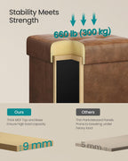 SONGMICS Small Storage Ottoman, 15 x 15 x 15.8 Inches, 9.8 Gal. (37 L) | Folding Ottoman Cube, Footstool, Footrest, PVC Leather Surface, Coffee Brown, MELISA Collection ULSF0512K03