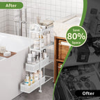KINGRACK 4 Tier Slim Rolling Cart with Drawer, Metal Utility Storage Cart | 2 Pull-out Baskets, Lockable Wheels, Narrow Space Trolley Organizer for Bathroom, Kitchen, Office, Dorm, Laundry Room, White