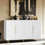 Sideboard Cabinet, 56" Large Buffet with Storage, Wood Credenza with 4 Fluted Doors and Adjustable Shelves, for Living Room, Kitchen, Entryway, White