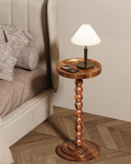 Round Wooden Side Table & Drink Table | Sturdy & Functional Mid-Century Modern Design with Solid Wood Columns for Living Room, Bedroom, Office & More