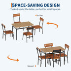 Garvee Dining Table Set for 4, 5 Piece Wooden Dining Table and Chairs, 4 PU Upholstered Chair, Modern Metal Frame Dinette Set for Dining Room, Home Dinner, Party, Apartment, Brown