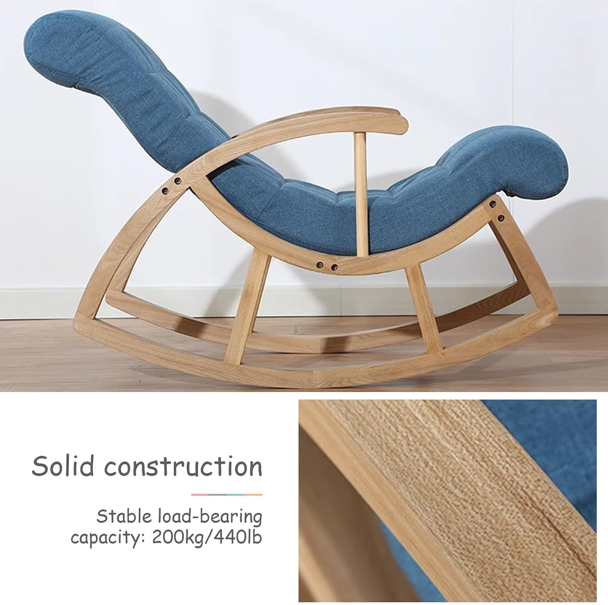 Reading Rocking Chair, Upholstered Glider Armchairs, Reclining Accent Chair with High Backrest, for Living Room Bedroom Balcony Offices