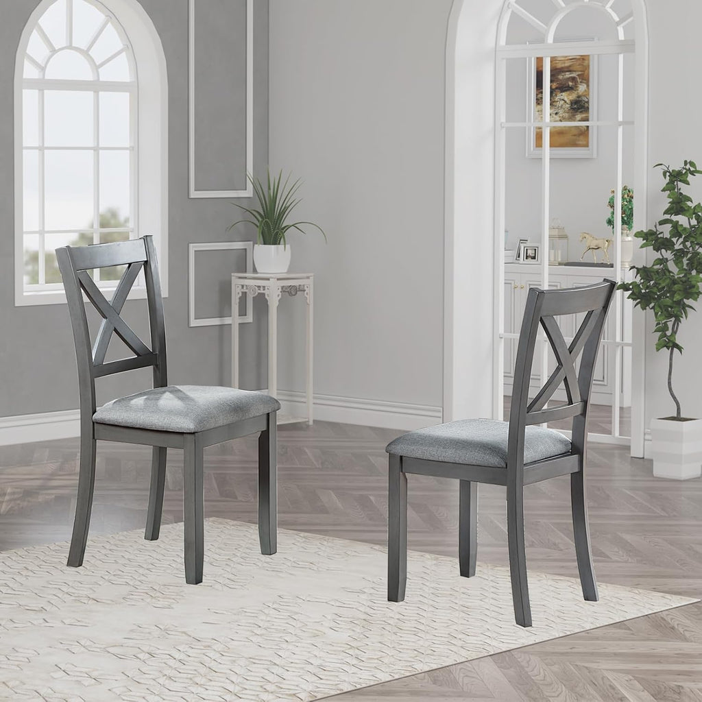Ball & Cast Wood Frame Dining Chairs Set of 4, Modern Linen Upholstered Kitchen-Chairs with Padded Seat, 330lb Heavy Duty X-Backrest Side Chair for Dining Living Room, Easy Assembly, Gray