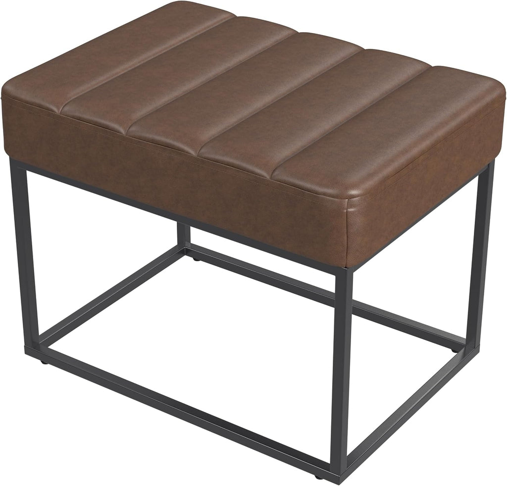 HomePop 22" Theodore Channel Tufted Ottoman - Brown Faux Leather