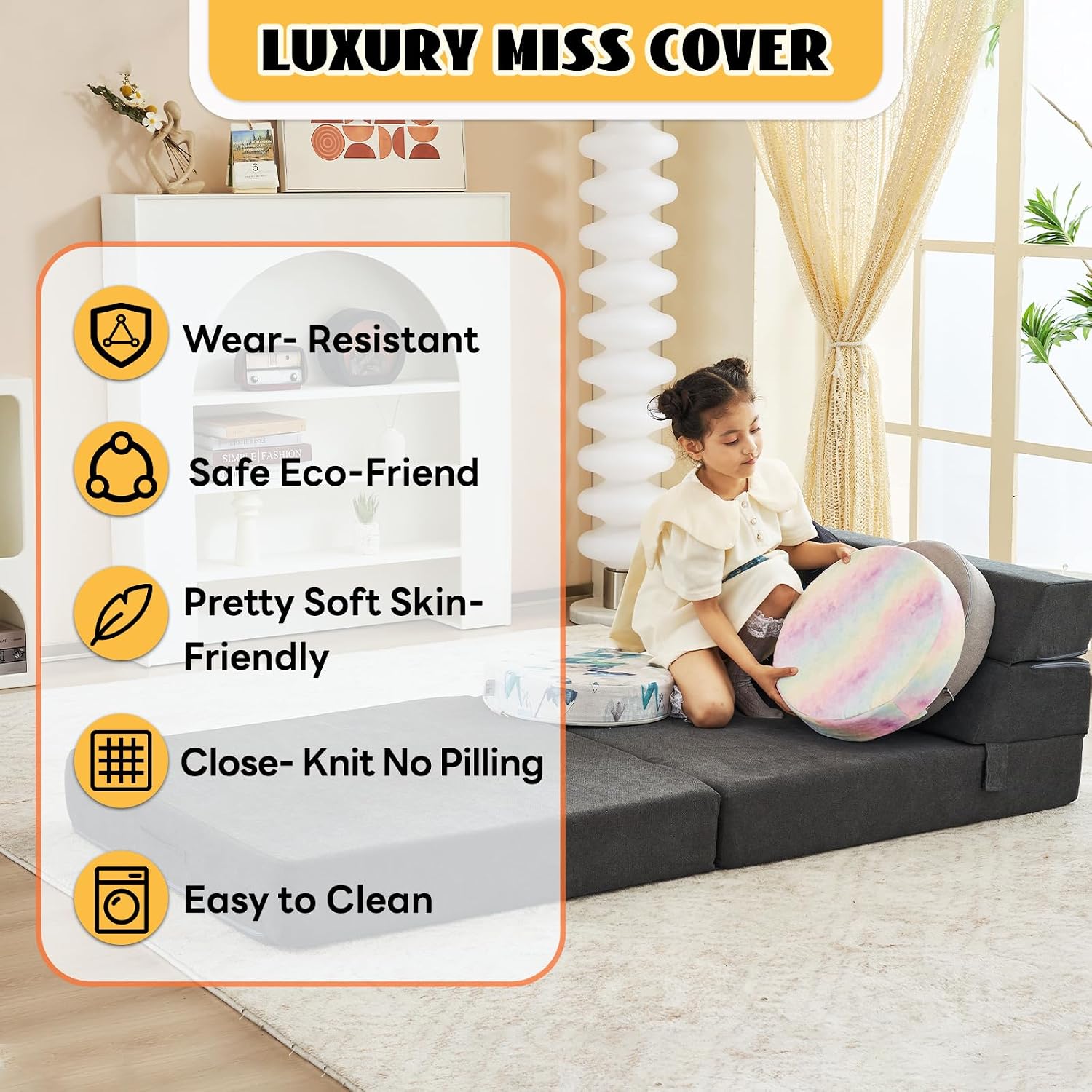 jela Foldable Sofa Bed Large Soft Foam Convertible Sleeper Chair Luxury Miss Fabric Fold Out Chair Bed Floor Couch with Back Support Floor Sofa for Living Room Bedroom (83"x33",Dark Gray)