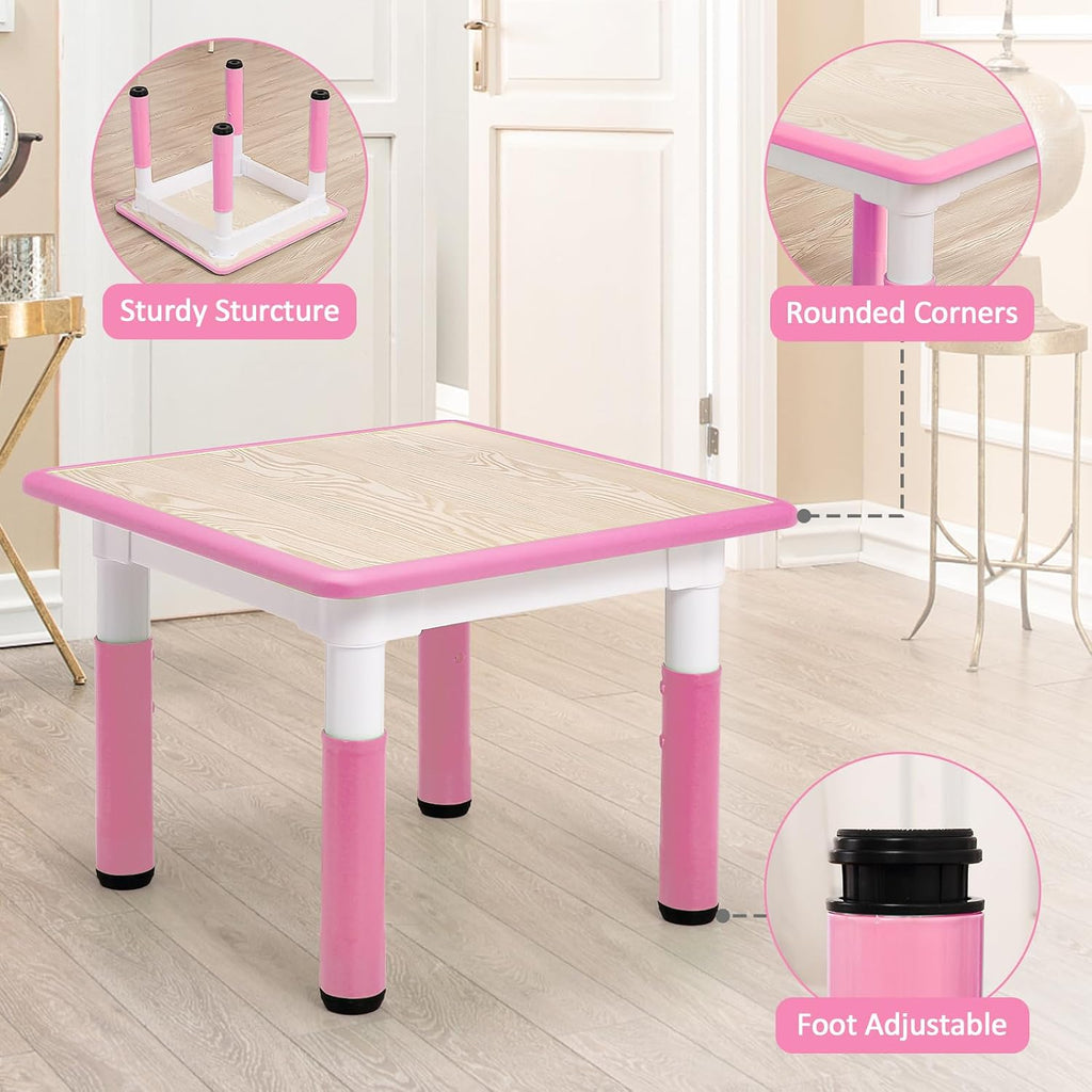 Kids Table and Chairs, Height Adjustable Toddler and 4 Chair, Multi-Activity with Graffiti Desktop Non-Slip Legs for Ages 2-10, Children Activity for Daycare, Classroom, Home