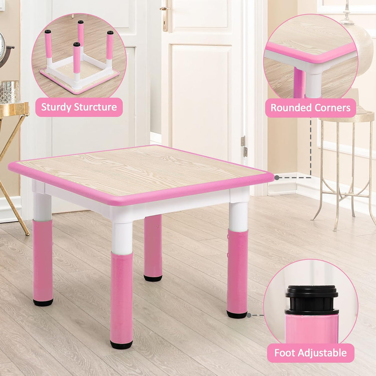 Kids Table and Chairs, Height Adjustable Toddler and 4 Chair, Multi-Activity with Graffiti Desktop Non-Slip Legs for Ages 2-10, Children Activity for Daycare, Classroom, Home