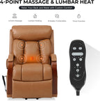 DYNOX Small Lift Chair Recliner with Heat and Massage, Dual Motor Power Lift Sofa for Elderly,Infinite Adjust for Back and Footrest,Side Pocket(9185,Genuine Leather,Camel