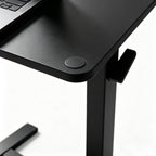 Adjustable Overbed Table with Gas Spring Tilting Desktop, Pneumatic Height Adjustment, H-Base Frame and Hidden Swivel Casters(Dual-sideflip-Black)