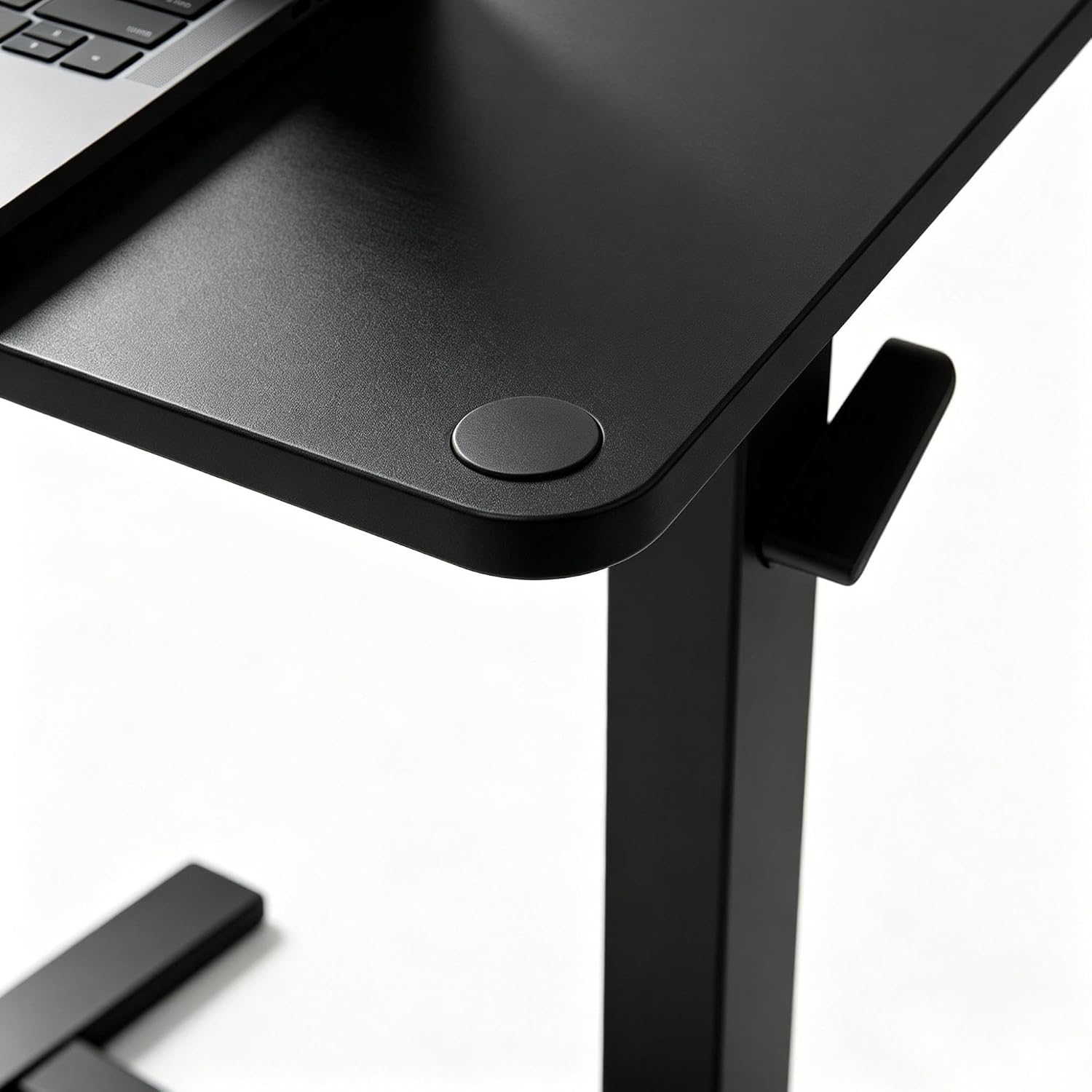 Adjustable Overbed Table with Gas Spring Tilting Desktop, Pneumatic Height Adjustment, H-Base Frame and Hidden Swivel Casters(Dual-sideflip-Black)