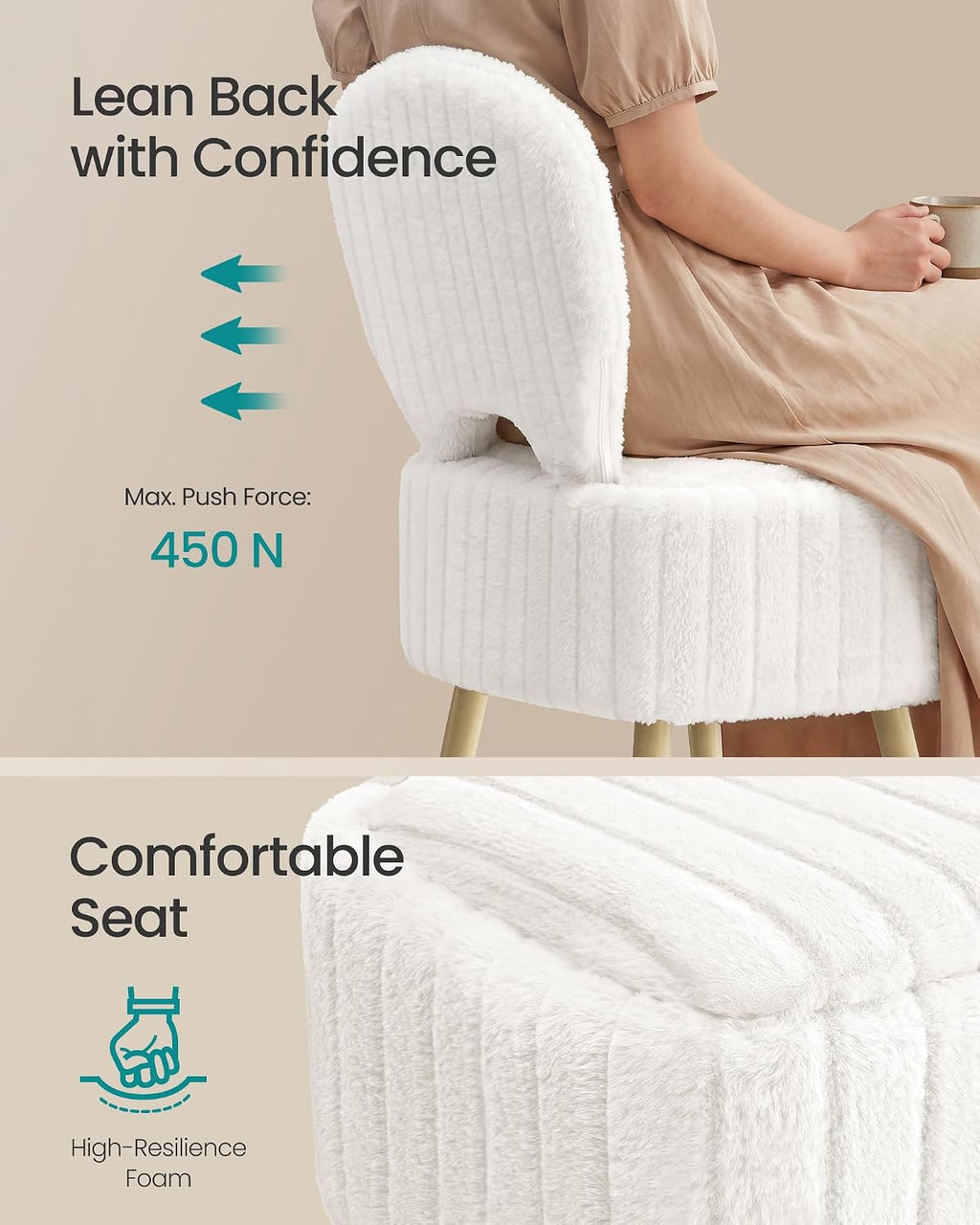 SONGMICS Vanity Chair, Makeup Stool with Folding Backrest | Plush Padded Dressing Table Stool, 17.1 x 13 x 32.1 inch, for Bedroom, Dressing Room, Black, GLAMOR Collection ULOM532WD01