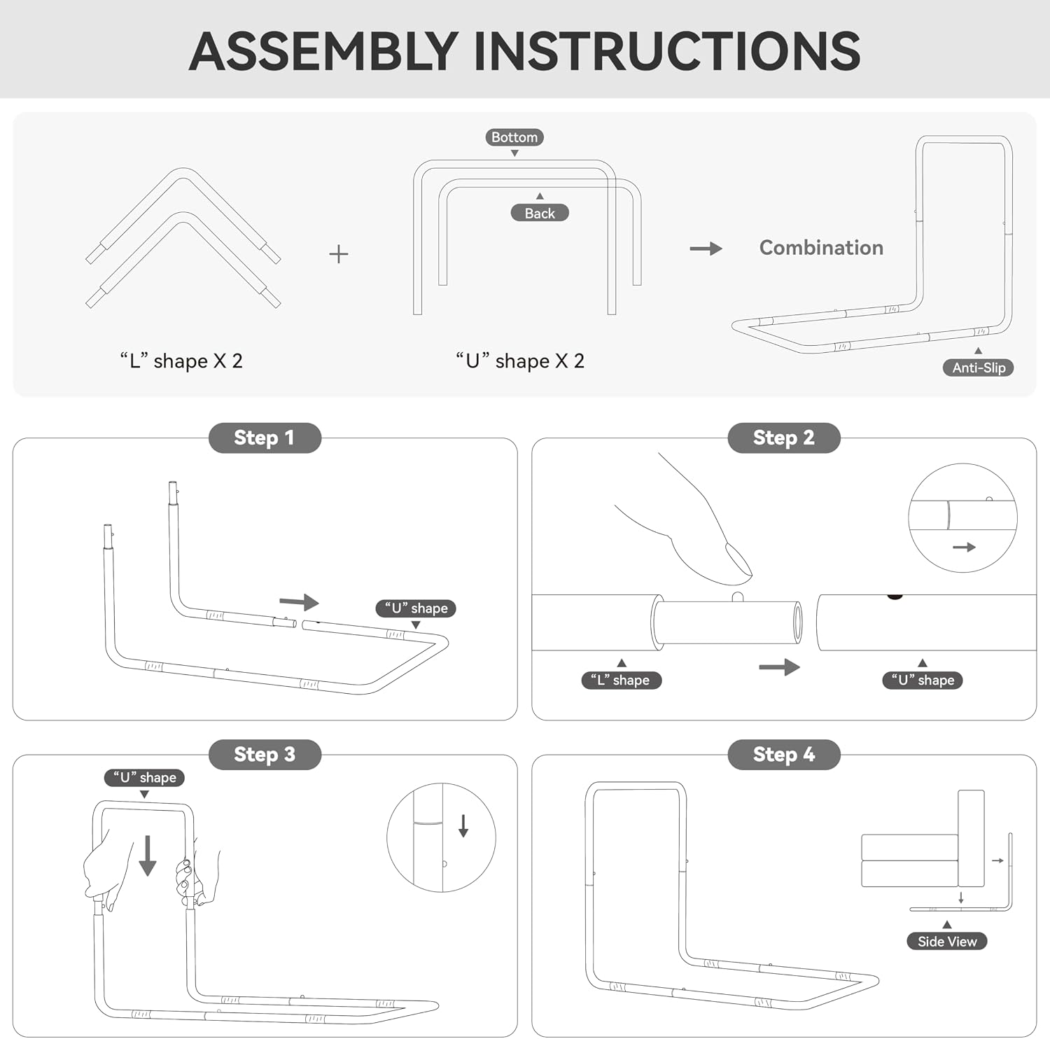 WOWMAX L-Shaped Metal Support Frame for Our Boho Floor Sofa, Freestanding Sofa Bracket Accessory, Easy Assembly, Sturdy Back Support, Sofa Not Included