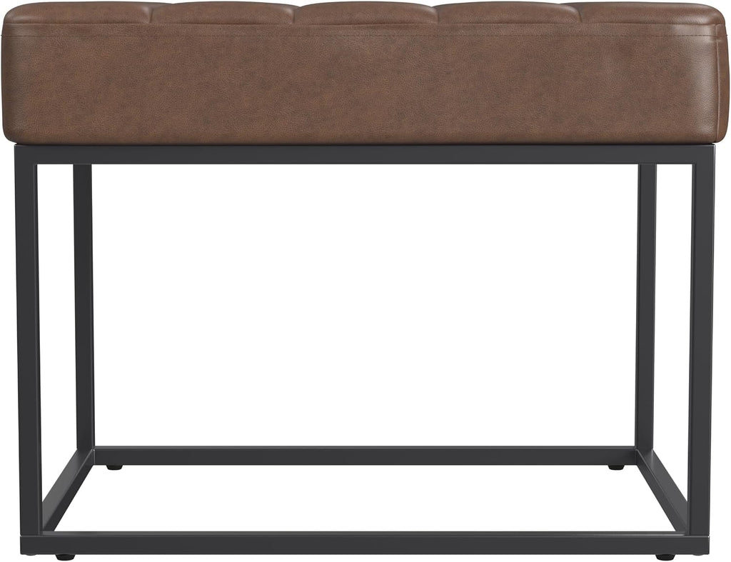 HomePop 22" Theodore Channel Tufted Ottoman - Brown Faux Leather