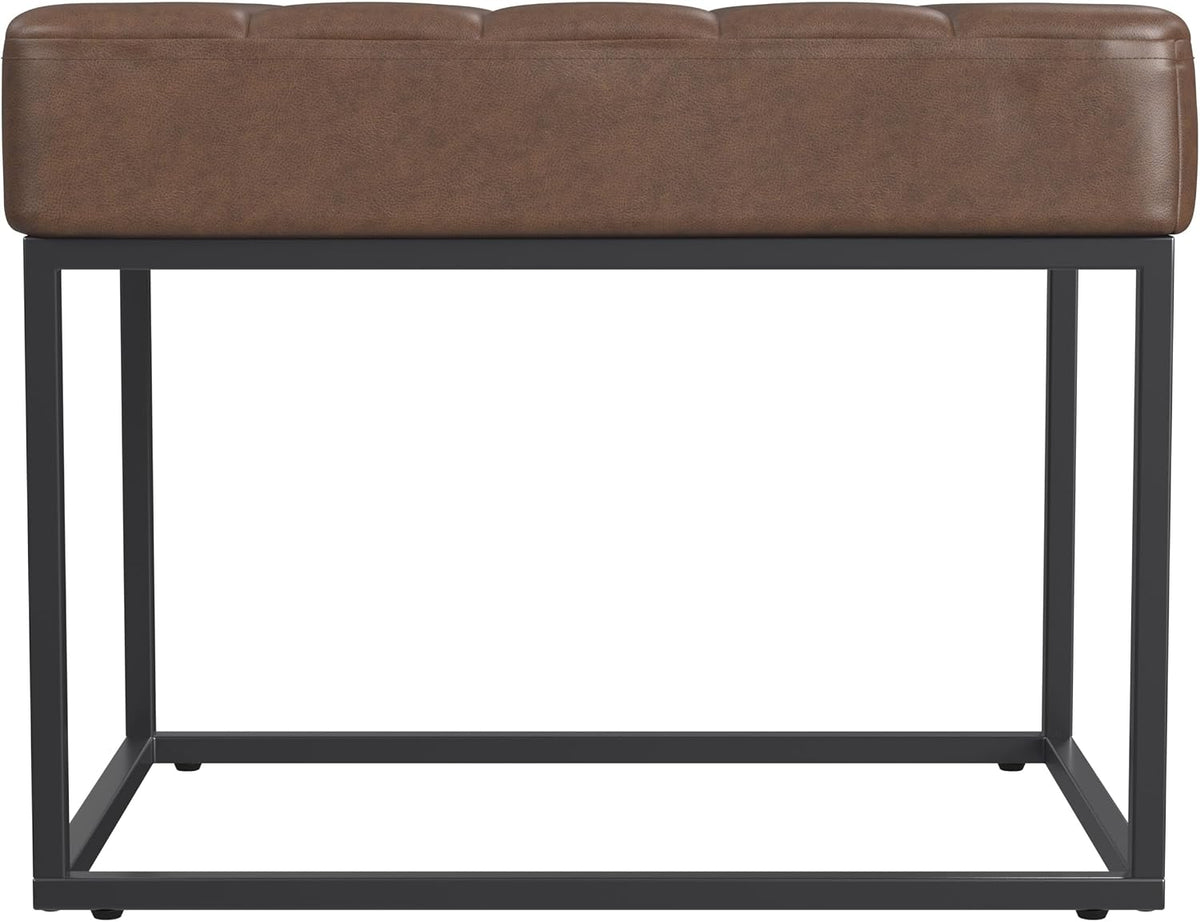 HomePop 22" Theodore Channel Tufted Ottoman - Brown Faux Leather