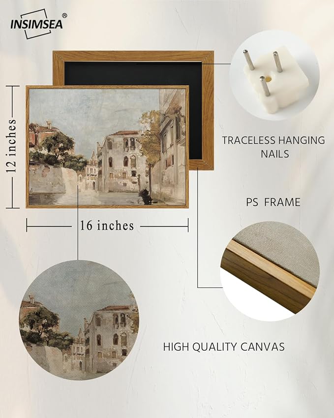 InSimSea Framed Wall Art for Living Room Classical Cityscape Artwork Wall Decorations View of Venice Canvas Prints Bathroom Pictures Farmhouse Office Home Wall Decor 12x16in
