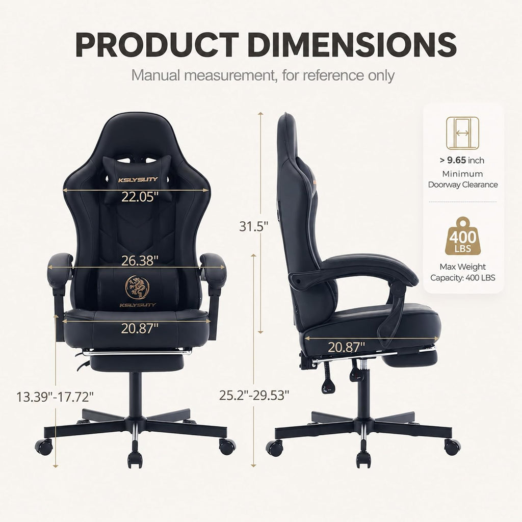 Office Desk Computer Gaming Chair for Adults, Ergonomic High Back Gamer Chair with Massage and Pocket Spring Cushion, Swivel Comfy Video Game Chairs with Footrest and Lumbar Support (Black)