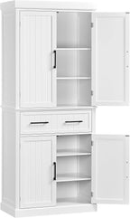 Topeakmart 72.5" H Freestanding 4-Door Kitchen Storage Cabinet,Black | Microwave Oven Stand Pantry Cabinet with S Hooks and Hutch,Freestanding Kitchen Shelves Spice Rack