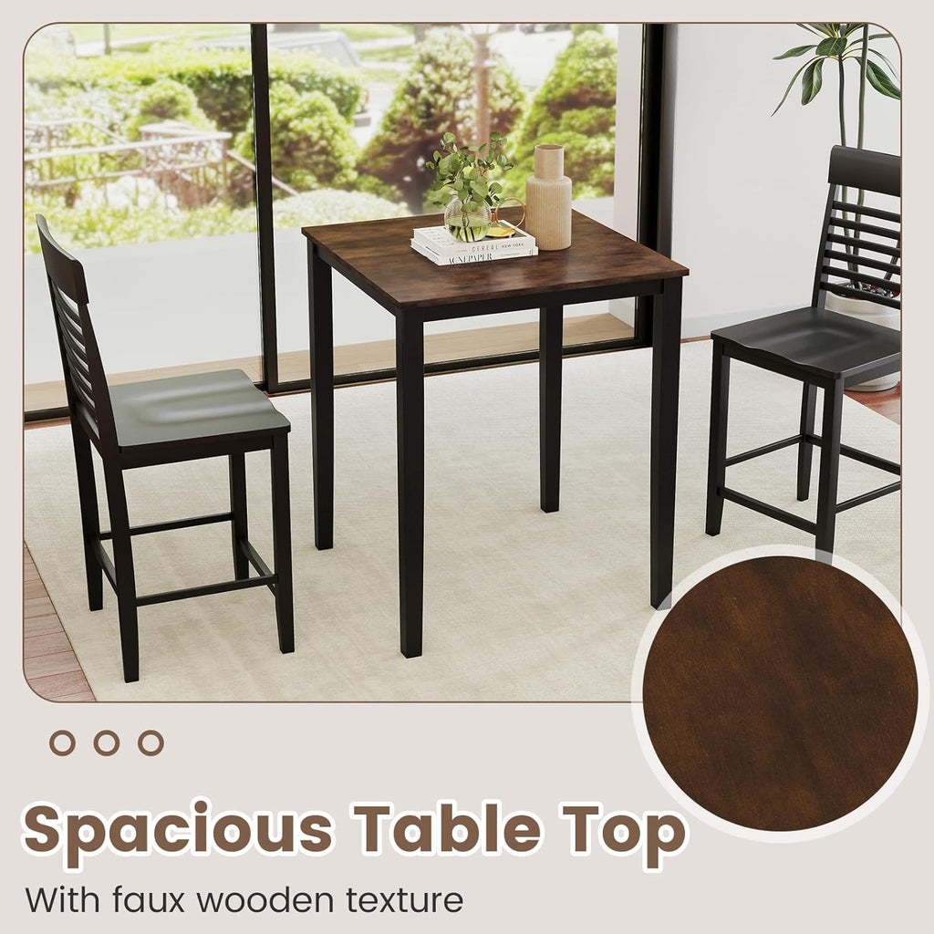 Giantex Square Dining Table for 2-4, 30"x30"x36" Kitchen Table with Solid Rubber Wood Frame, 220lbs Capacity, Space-Saving Dinner Tables for Small Space, Dining Room, Living Room, Pub (Brown + Black)