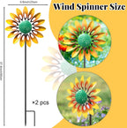 2pcs Sunflower Wind Spinner Outdoor, Freestanding Kinetic Wind Sculpture with Stake, Metal Windmill for Outside Garden Lawn Yard Art Decorations Yellow