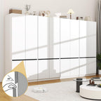 White Armoire Wardrobe Closet: 74" Wooden Wardrobe Closet with 8 Doors, Bedroom Armoires with Hanging Rod, Tall Closets Cabinet for Hanging Clothes (126")