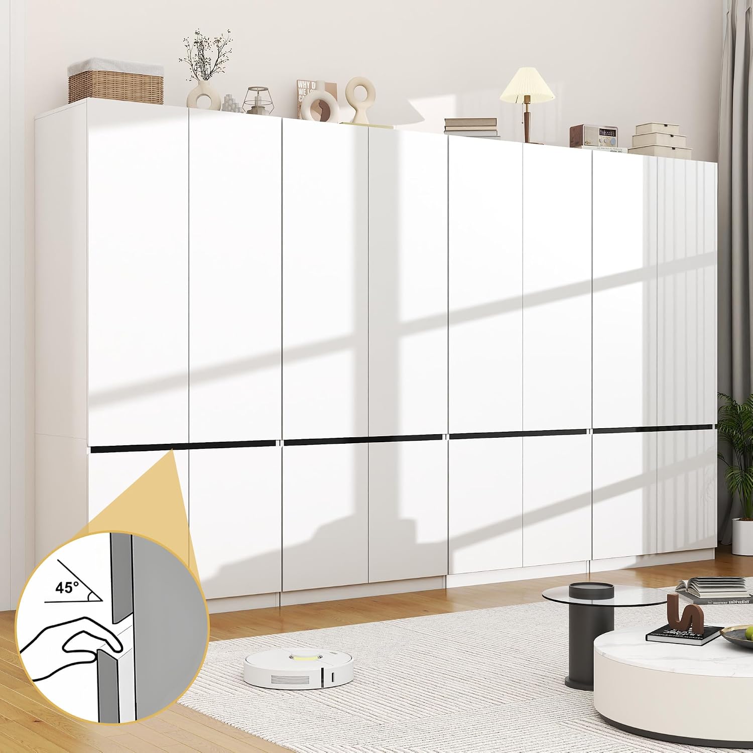 White Armoire Wardrobe Closet: 74" Wooden Wardrobe Closet with 8 Doors, Bedroom Armoires with Hanging Rod, Tall Closets Cabinet for Hanging Clothes (126")