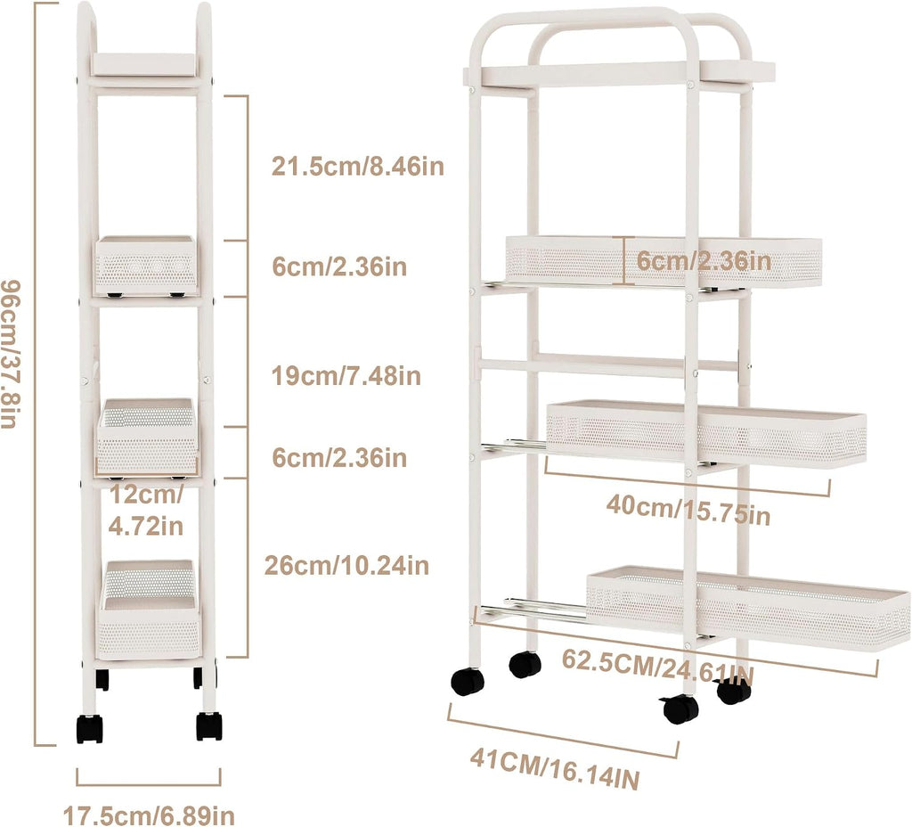 UMDONX 4-Tier Narrow Mobile Storage Cart with Pull-Out Baskets | The Multifunctional Pull-out Storage Rack Is Suitable for Bathrooms, Kitchens, and Laundry Rooms