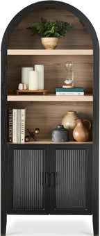 Best Choice Products 72" Tall Arched Pantry Cabinet w/Reeded Doors, 5-Tier Bookshelf, Armoire, Hutch, Bookcase, Storage Cabinet w/Adjustable Shelves, for Dining Room and Livingroom - Black Oak