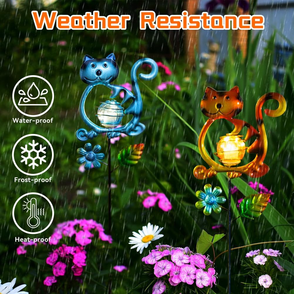 Solar Garden Lights Outdoor Decor,26.4''H Cat Figurine Lights,Waterproof Decorative Garden Stakes for Lawn Patio Pathway, Cat Lover Gifts for Mom Women Birthday Christmas