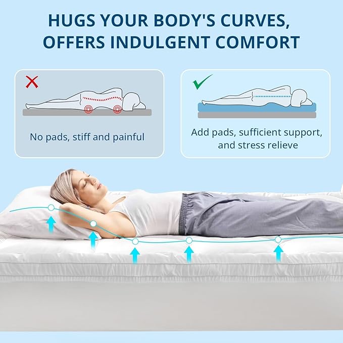 YUGYVOB Queen Mattress Topper Extra Thick, Cooling, and Breathable Mattress Pad 8-21" Deep Pocket Soft Down Alternative Fill