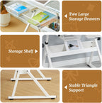 Drafting Table with Stool, Height Adjustable Art Desk with Tilting Tempered Glass Tabletop, Expansion Board, and Multi-Storage, Drawing Table for Studio, Artists, Home Office, Painters, White