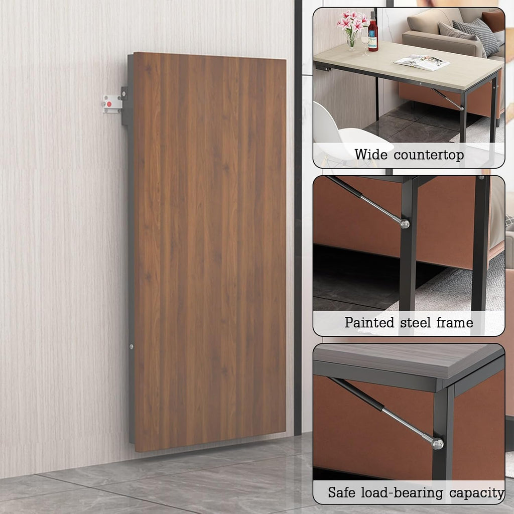 Solid Wood Fold-Up Wall Table, Minimalist Space-Saver Convertible Desk for Small Spaces, Suitable for Dining, Laptop Work, and Home Office Corners(Style-r,L90xW50xH75cm)