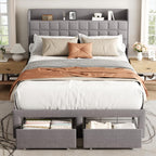 OLIXIS Queen Size Bed Frame, Upholstered Platform Bed Frame with Headboard