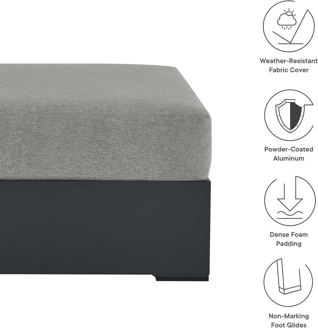 Modway Tahoe Aluminum Ottoman Gray with Weather-Resistant Cushion-Ideal as Outdoor Footstool, Patio or Sunroom Furniture