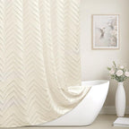 Extra Long Cream Shower Curtain Boho Farmhouse Shower Curtain 72 x 78 Tufted Chevron Textured Striped Minimalist Shower Curtains