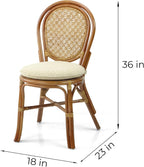 Rattan Wicker Dining Round Table Glass Top and 4 Denver Side Chairs with Cream Cushions, Dining Table Set for 4, Tropical Style Dining Table Set for Four, Colonial Color