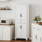 HOMCOM 67" Tall Freestanding Kitchen Pantry Cabinet, 4-Door Storage Cabinet with Drawer and Adjustable Shelves for Dining Room, White